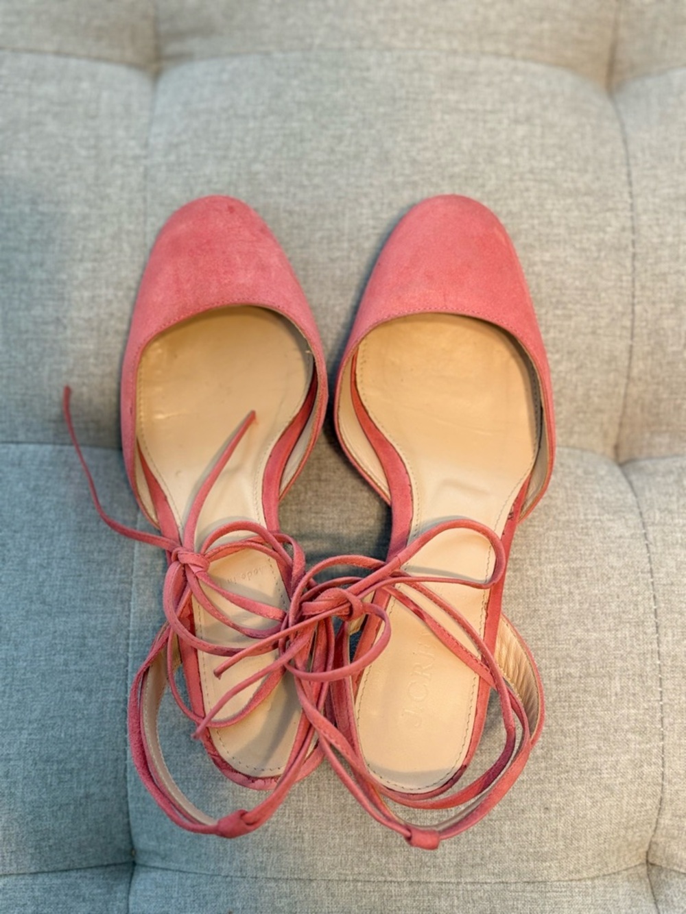 J. Crew Coral Pink Suede Lace-Up Flats
